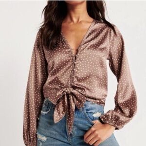 ABERCROMBIE brown polka dot womens blouse
